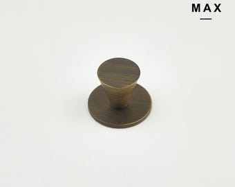 Solid Brass Cabinet Knob, Antique Round Mid-Century Modern Drawer Pull