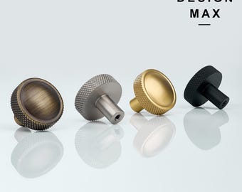 Solid Brass Knurled Cabinet Knob - Antique Brass Finish
