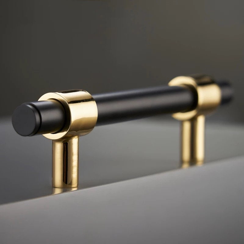 Matte Black Shiny Gold Handles Dresser Cupboard Etsy