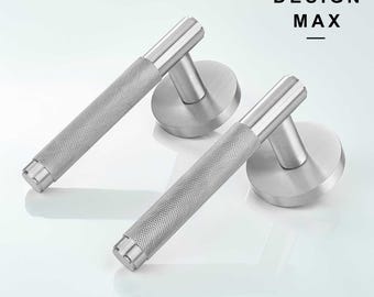 Set di maniglie per porte zigrinate color argento satinato: ferramenta per interni in ottone massiccio