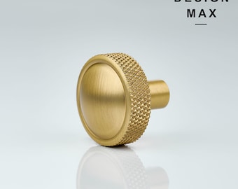 Solid Brass Knurled Cabinet Knob: Matte Brass Finish, 30mm