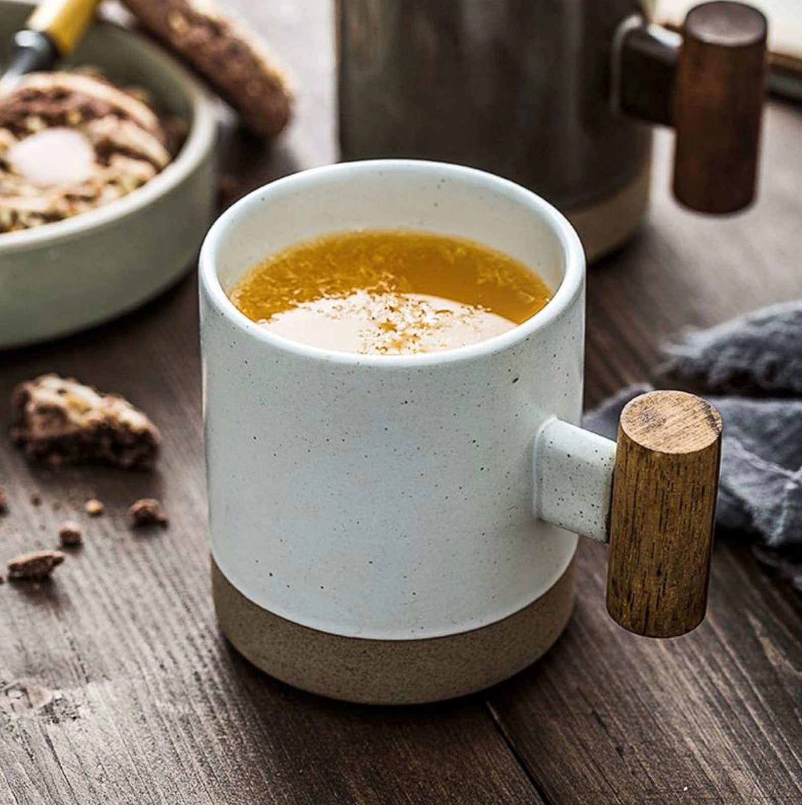 Coffee Mugs Wooden Handle 12 Oz Japanese Style Modern Etsy