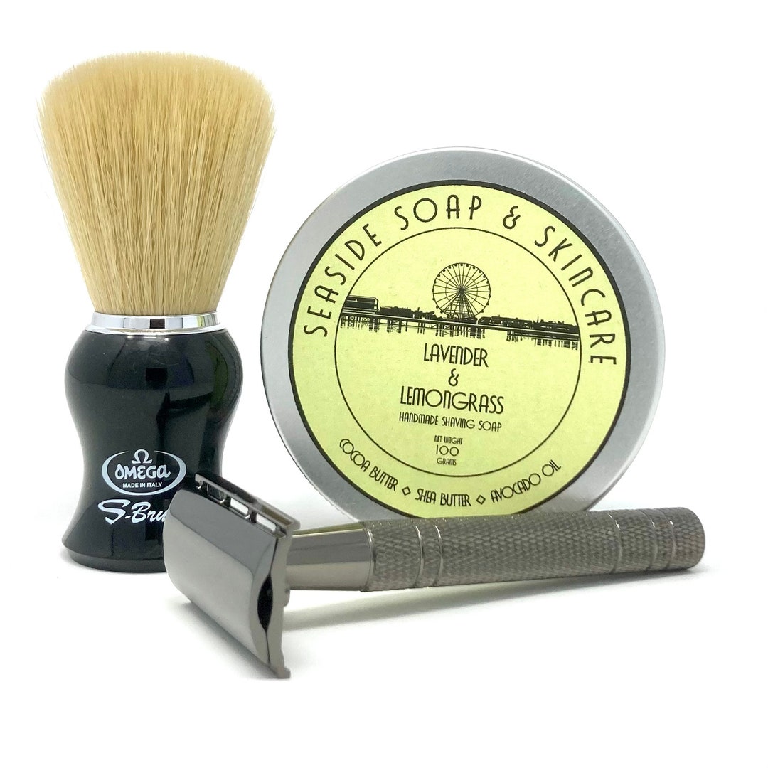 100g Shaving Soap Brush & Razor Set Lavender and Lemongrass Etsy UK