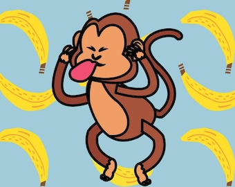 Cute Monkey Bananas Cell Phone Wallpaper Background iPhone Android Digital Download