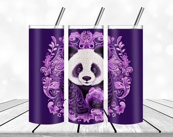 Panda  Tumbler design Template Flower Tumbler Wrap PNG Straight and  Design  Digital Download 20 oz Skinny Purple Tumbler Wrap PNG