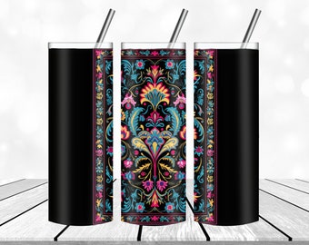 Flower Motif Carpet Pattern Tumbler Template leaves and Flowers Tumbler PNG Straight and  Design  Digital Download 20 oz Skinny Tumbler Wrap