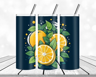 Lemon Tumbler design Template leaves and flowers  Tumbler Wrap PNG Straight and  Design  Digital Download 20 oz Skinny  Tumbler Wrap PNG