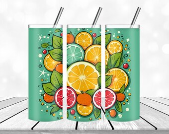 Citrus  Tumbler design Template leaves and flowers  Tumbler Wrap PNG Straight and  Design  Digital Download 20 oz Skinny  Tumbler Wrap PNG