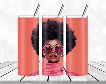 Afro Woman Tumbler design Template Black Girl Tumbler Wrap PNG Straight and  Design  Digital Download 20 oz Skinny Tumbler Wrap PNG