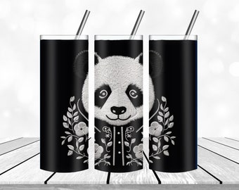 Panda  Tumbler design Template Flower Tumbler Wrap PNG Straight and  Design  Digital Download 20 oz Skinny Black Tumbler Wrap PNG