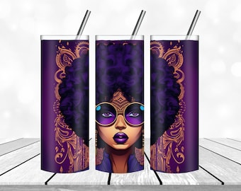 Afro Woman Tumbler design Template Black Girl Tumbler Wrap PNG Straight and  Design  Digital Download 20 oz Skinny Purple Tumbler Wrap PNG