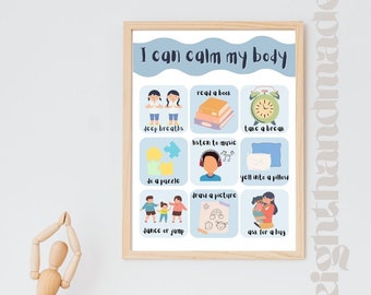 Children's Calm Down Corner Chart, Visual Aid for Autism/ADHD, Homeschool or Classroom Tool