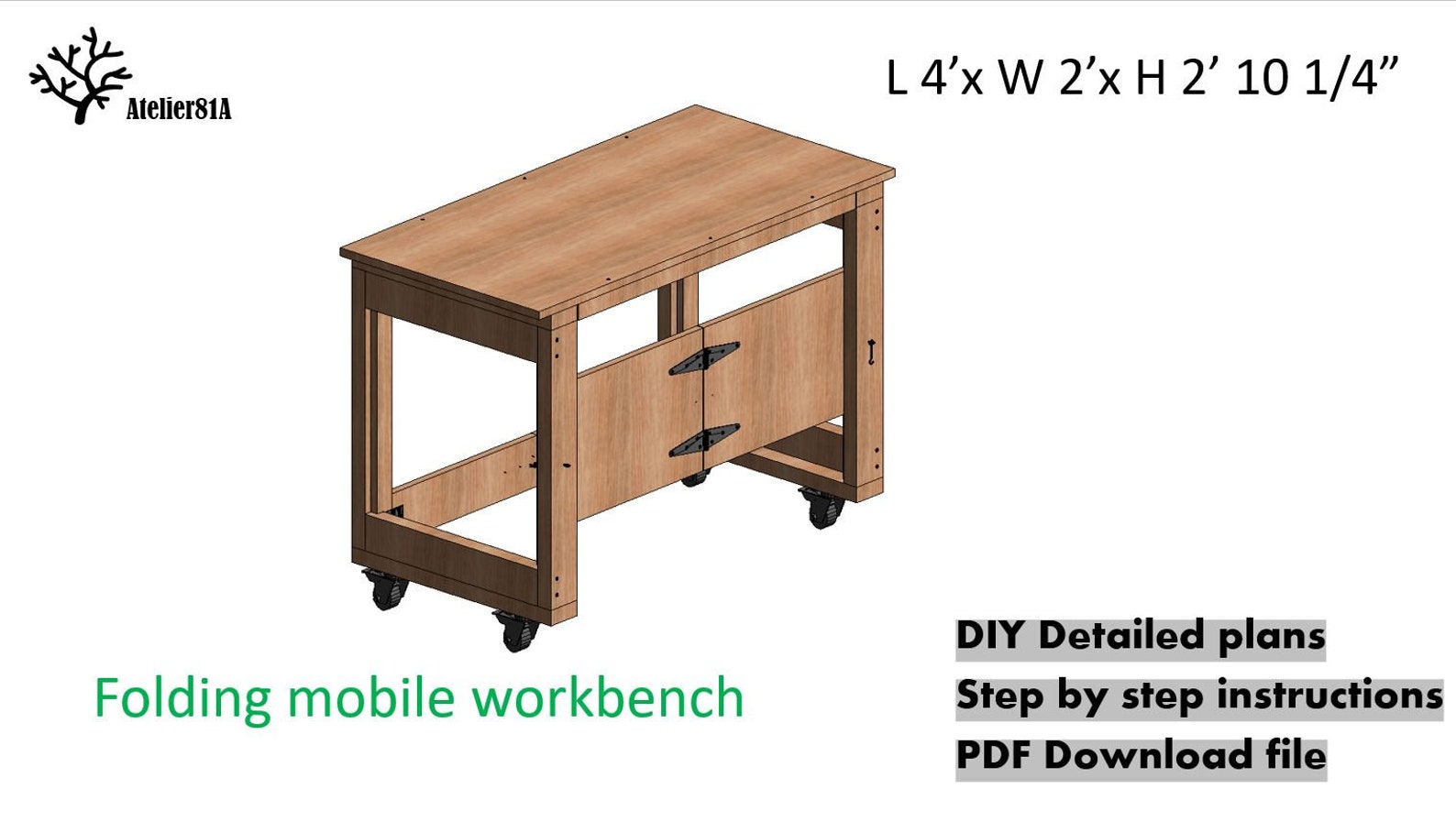 Folding Workbench Plans PDF DIY Mobile Table With Stepbystep Instructions Etsy