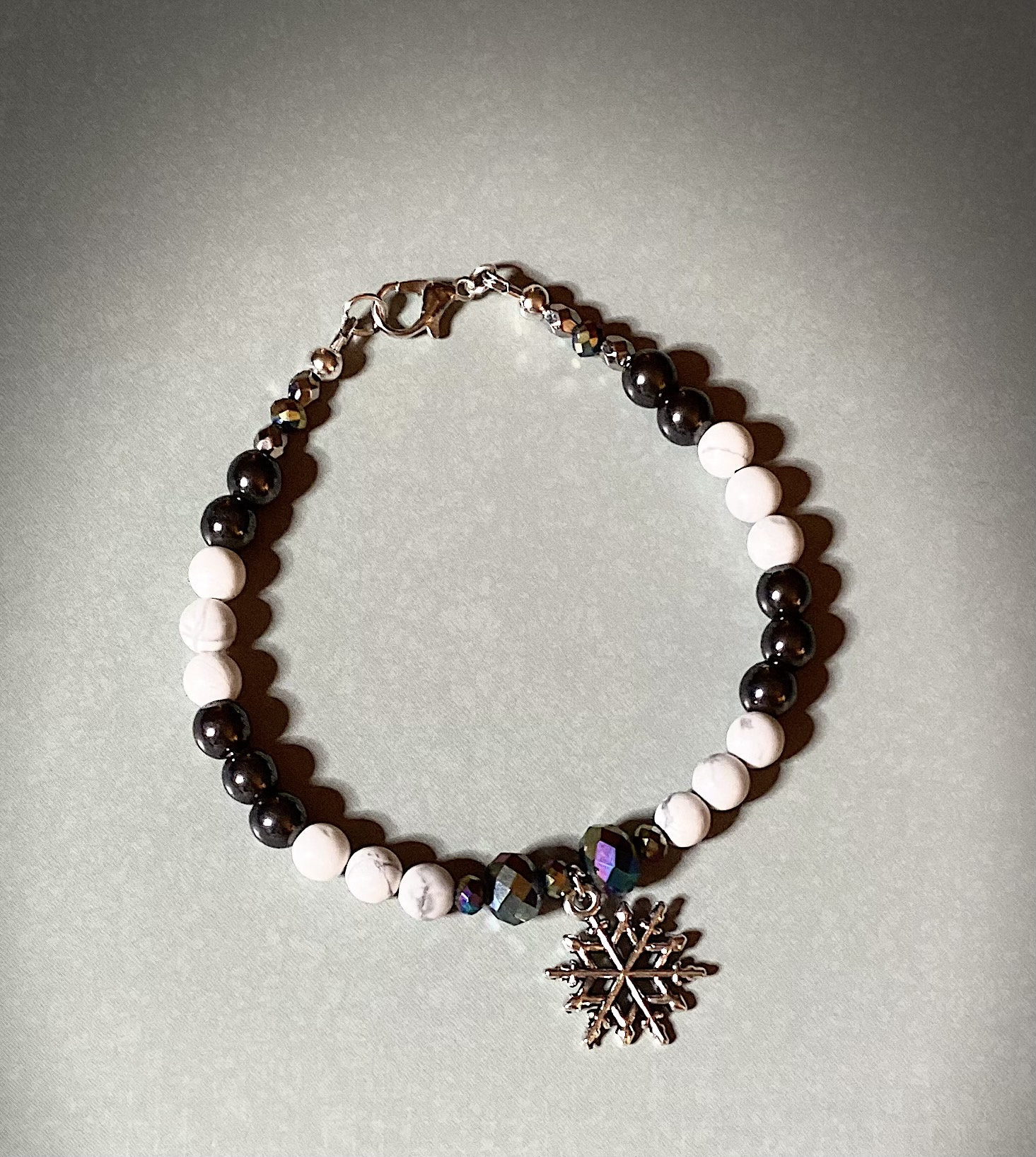 Hematite and aurora borealis beaded bracelet