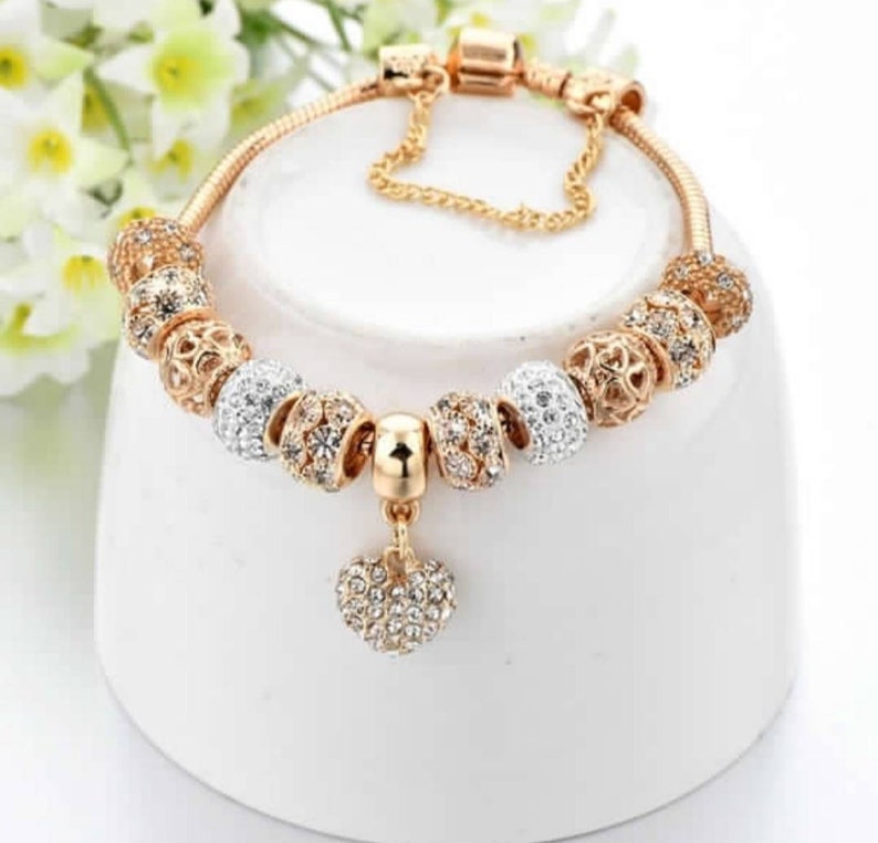 Simil Pandora Bracelet 11 Charme Gold Safety Chain Nickel Etsy