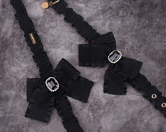 Elegant Black Bow Tie Cat Collar, Handmade Pet Accessory, Wedding Photo Outfit