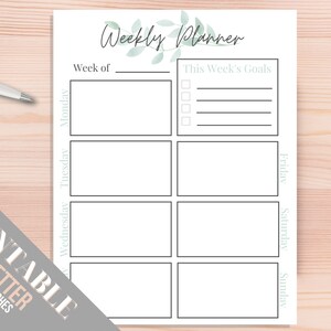 weekly planner page printable weekly planner week planner etsy