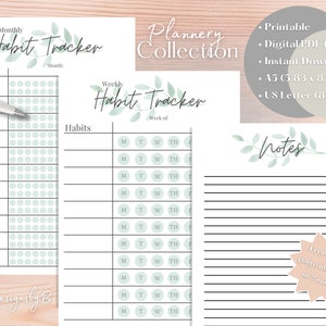 Rastreadores de hábitos mensuales + semanales / Rastreadores de hábitos imprimibles / Rastreadores de hábitos PDF / Descarga digital instantánea / Carta de EE. UU. + Rastreador de hábitos A5