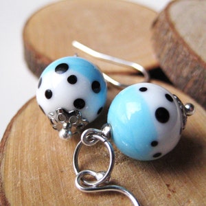 Lampwork Glass Earrings Small Blue & White Murano Glass Beads Women&#39;s Ear Jewelry Minimalist Jewelry