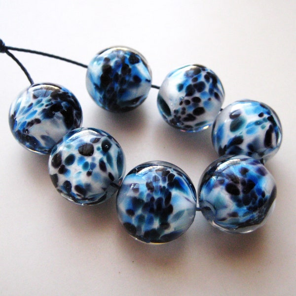 SUR COMMANDE Set de 7 perles "Orage Bleu" en verre de Murano filé au chalumeau Perles bleues  pour bijoux Fournitures pour bijoux artisanaux