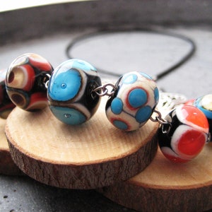 &quot;Harlequin&quot; necklace with colorful lampwork-spun beads Murano glass jewelry Multicolored glass beads Boho jewelry with beads
