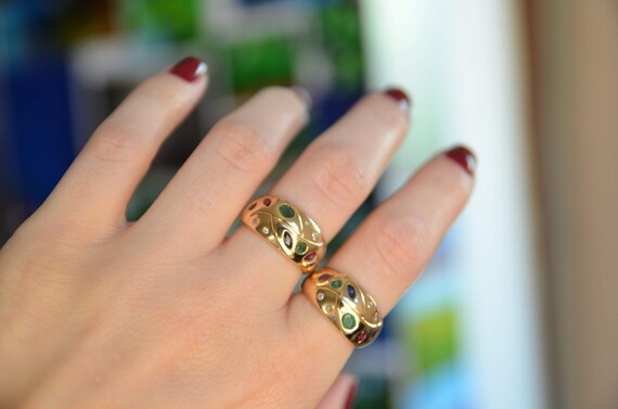 Vintage gypsy style domed band with gemstones