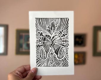 The Seven Sorrows of Mother Nature | Original Linocut Print Catholic Gothic Medieval Eco Art