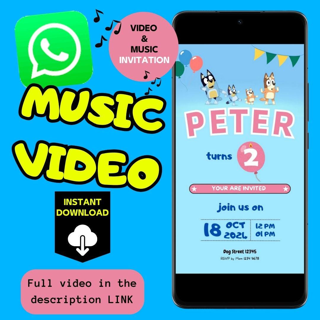 Editable Bluey Party Video Invite (Pixelevents)