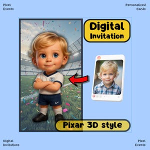 3D PIXAR Style Soccer France BIRTHDAY E-INVITATION | Editable Birthday Invitation Template, Digital Party Invite Card, Chibi Boy 3D Style