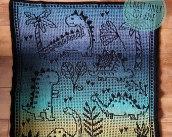 DINOSAIC Blanket, PDF file Pattern, chart only crochet mosaic blanket, dinosaur mosaic blanket, dinosaur crochet kids