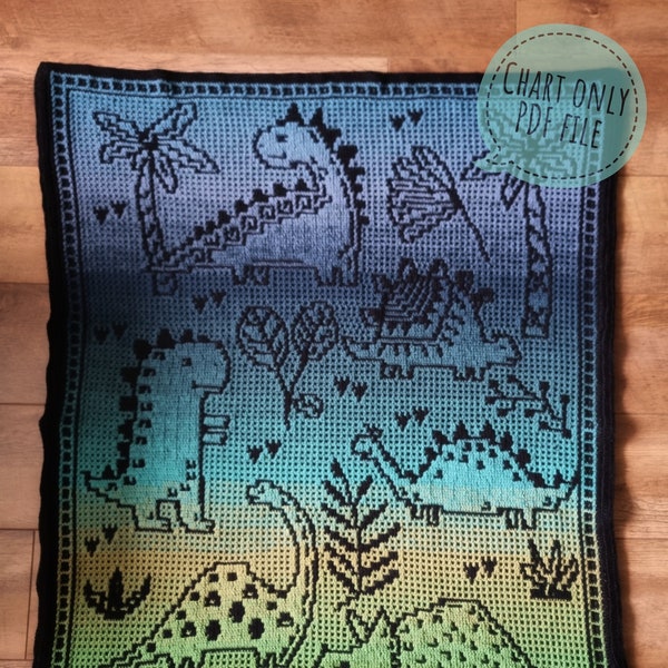 Couverture DINOSAIC, modèle de fichier PDF, graphique seulement couverture de mosaïque au crochet, couverture de mosaïque de dinosaure, enfants au crochet de dinosaure