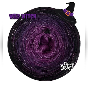 Wild witch, Gradient yarn cake, ombre effect yarn cake, 50% cotton/ 50 acrylic yarn cake with glittery viscose