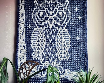 OWLSAIC wall hanging/ pillow case, crochet pattern, PDF pattern, mosaic owl crochet pattern