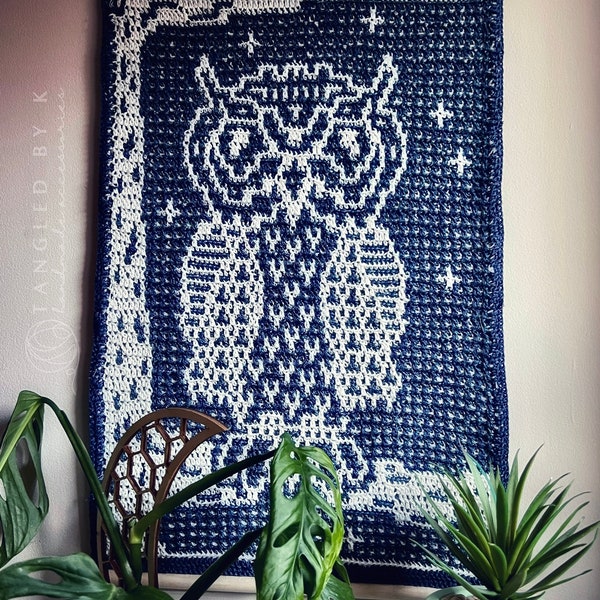 OWLSAIC wall hanging/ pillow case, crochet pattern, PDF pattern, mosaic owl crochet pattern