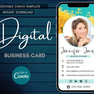 Sjabloon voor digitale visitekaartjes, onroerend goed visitekaartje, Canva-sjabloon, sjabloon voor visitekaartjes, aangepast visitekaartje
