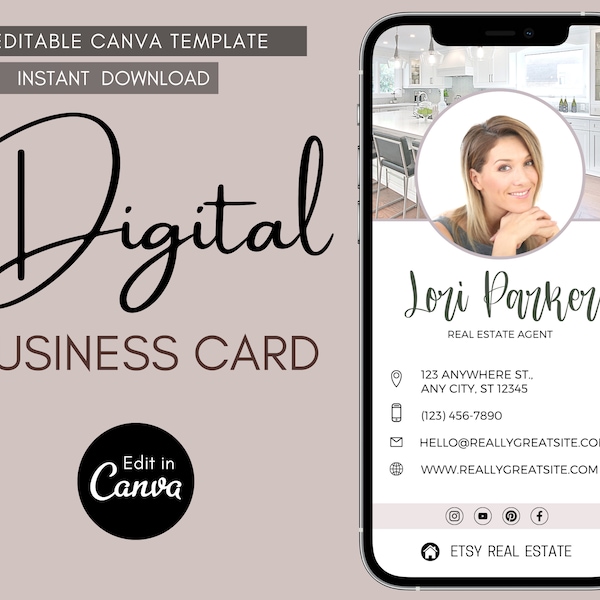 Digital Business Card Template,Real Estate Business Card, Canva Template, Business Card Template, Custom Business Card