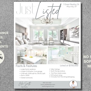 Real Estate Flyer, Canva Template, Just Listed Flyer, Real Estate Templates, Realtor Marketing