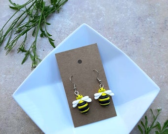 Yellow Bumble Bee Dangles, Gifts for Bee Lovers, Honeybee Statement Piece, Minimalist Bumblebee Earrings, Handmade Bee Themed Gifts