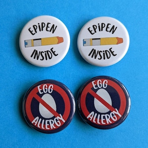 Egg Allergy Pins, Egg Allergy Medical Alert Pins, EpiPen Allergy Pin, Allergy Alert Buttons, Egg Allergy Buttons