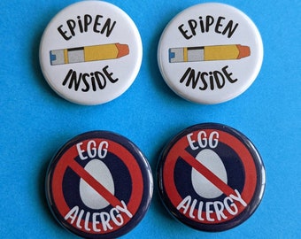 Egg Allergy Pins, Egg Allergy Medical Alert Pins, EpiPen Allergy Pin, Allergy Alert Buttons, Egg Allergy Buttons