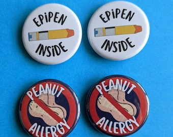 Allergy Alert Pins, Peanut Allergy Pins, Allergy Medical Alert Pins, EpiPen Inside Pin, Allergy Alert Buttons