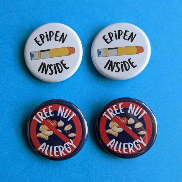 Tree Nut Allergy Pins, Tree Nut Allergy Buttons, Allergy Medical Alert Pins, EpiPen Inside Pin, Allergy Alert Buttons