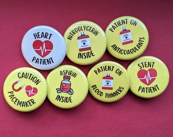 Heart Patient Buttons, Cardiac Medical Alert Pins , Cardiac Medical Alert Buttons, Pacemaker Medical Alert Pins, Stent Patient Pin