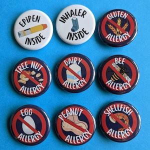 Épingles d'alerte aux allergies, créez votre propre jeu d'alertes d'allergie, plusieurs épingles d'allergie, épingles d'alerte médicale aux allergies, épingles EpiPen, épingles d'allergie alimentaire