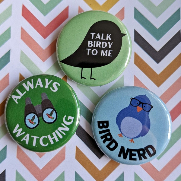 Birdwatcher Gifts, Birder Gifts, Birding Gifts, Birdwatcher Pins, Birder Pinback Buttons, Birding Buttons