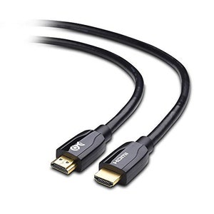 May include: Two black HDMI cables with gold-colored connectors. The cables are curved and lie on a white surface. The connectors have the HDMI logo and other markings.