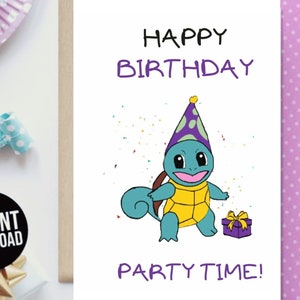 Printable Birthday Card. Downloadable Digital Birthday Card. Instant Download. Print At Home Squirt Poke Party Time ECard