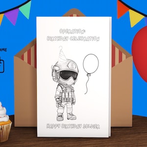 Cartão de aniversário para impressão colorida Cartão de aniversário divertido para impressão Cartão de aniversário para download Cartão de aniversário digital Jogo para download instantâneo Soldado