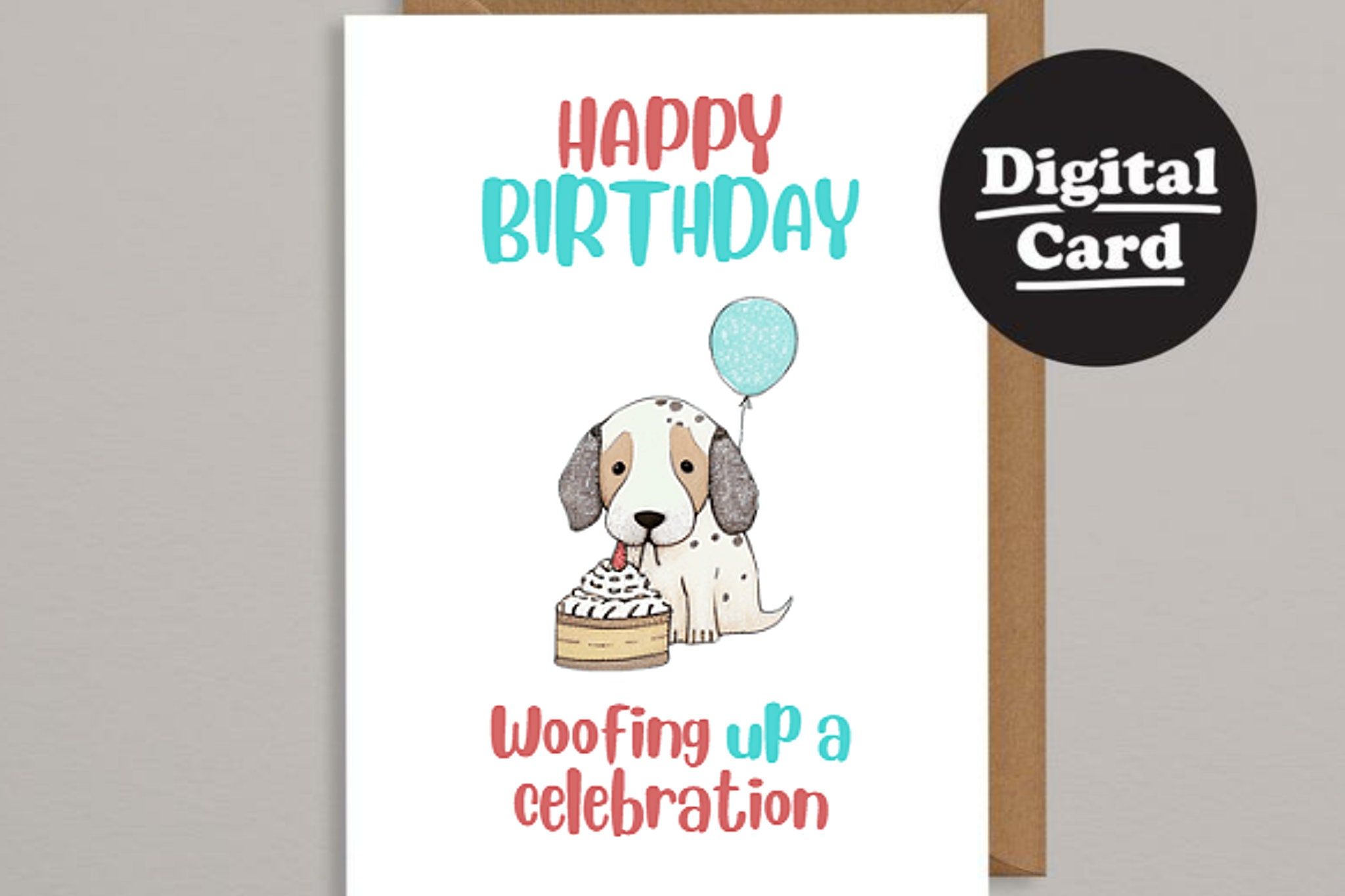 Printable Birthday Card Cute Dog Downloadable Digital Birthday Card ...