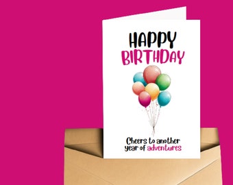Printable Birthday Card Downloadable Happy Birthday Digital Instant Download Balloons Card